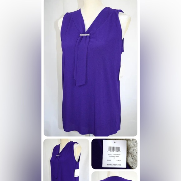NEW w/TAG 89th & Madison Purple VNeck Stretch Pullover Rhinestones detail Top ,S - Picture 3 of 6